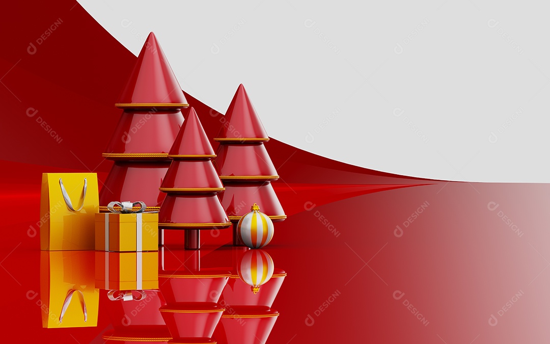 Cenário Natalino Com Pinheiros e Caixas de Presentes