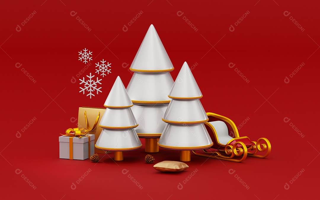 Cenário Natalino Com Pinheiros e Caixas de Presentes