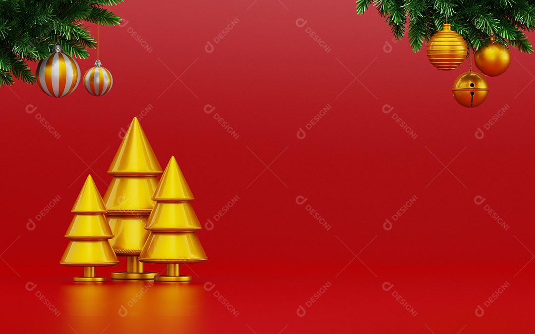 Cenário Natalino Com Pinheiros e Caixas de Presentes