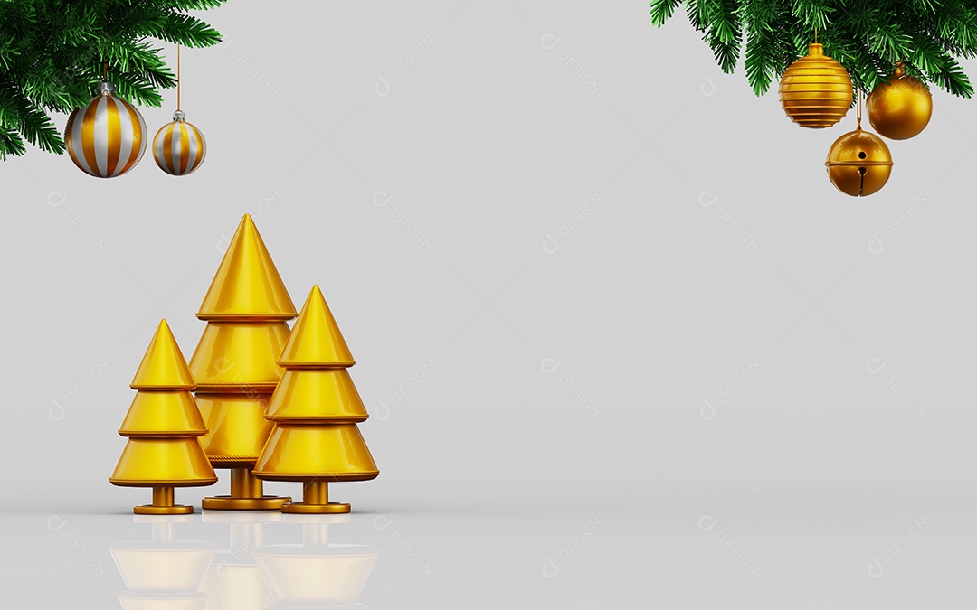 Christmas Scenery With Pine Trees And Gift Boxes