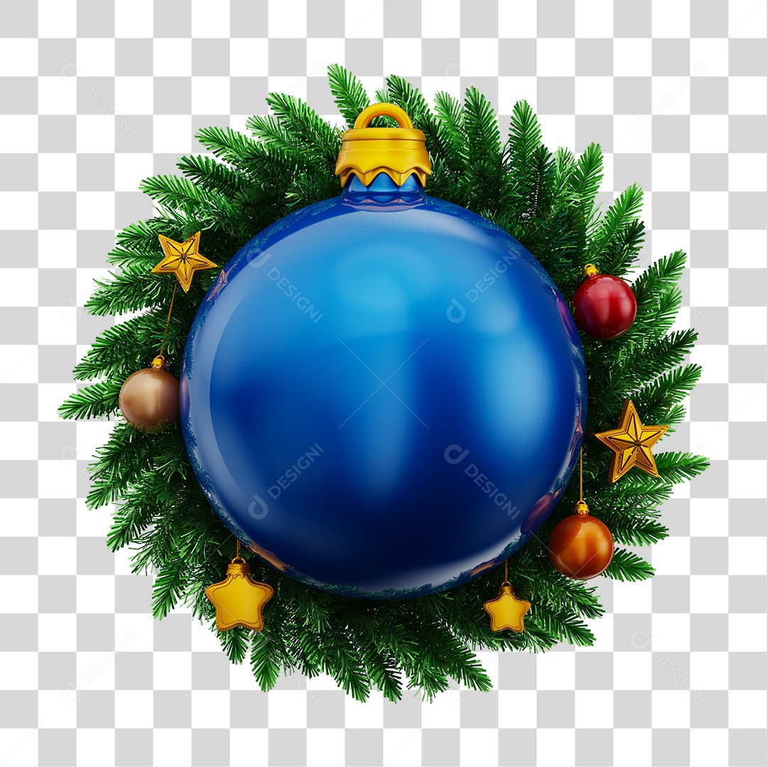 Bola de Natal Azul e Guirlanda Natalina PNG