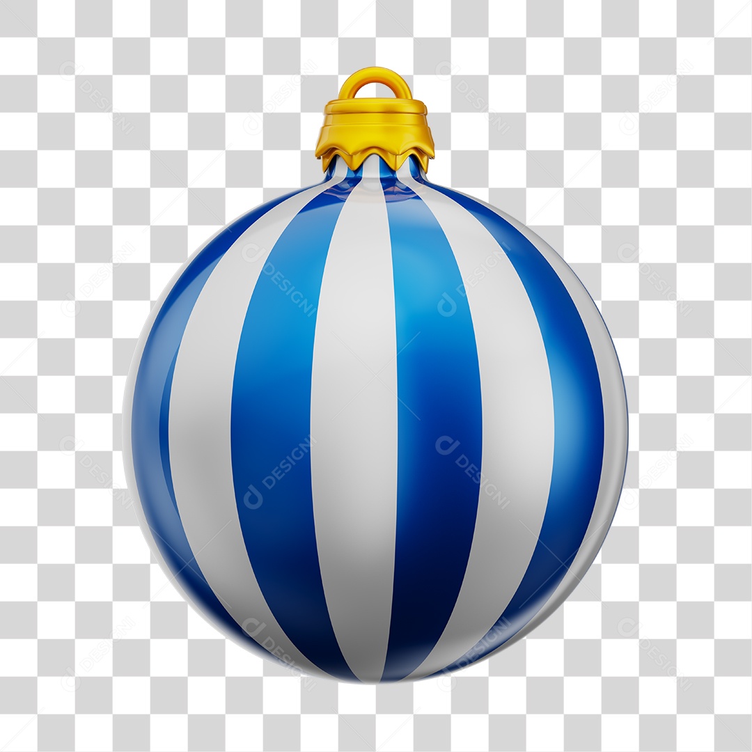 Bola de Natal Branca Com Listra Azul Elemento 3D PNG