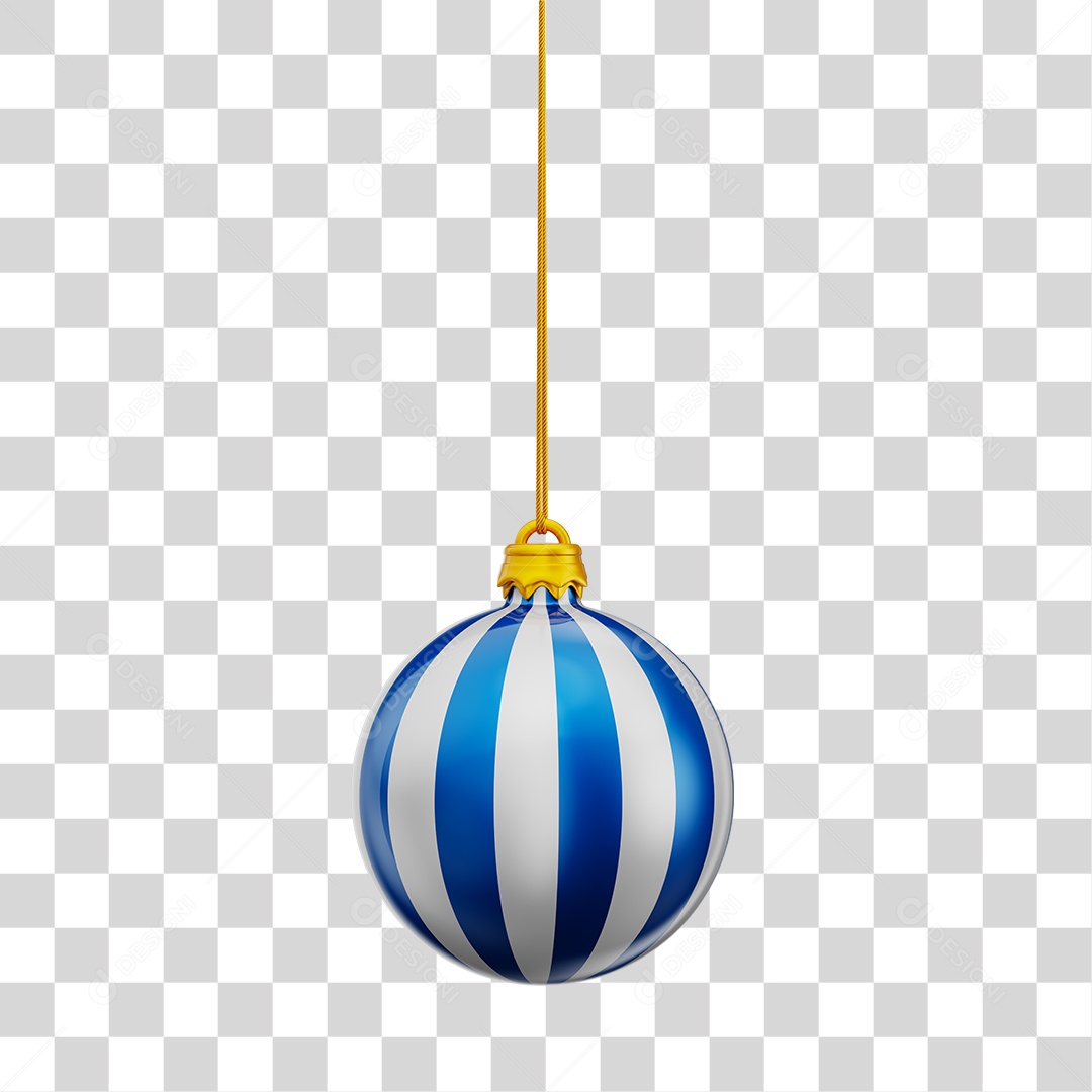 Bola de Natal Branca Com Listra Azul Pendurada Por Cordão PNG