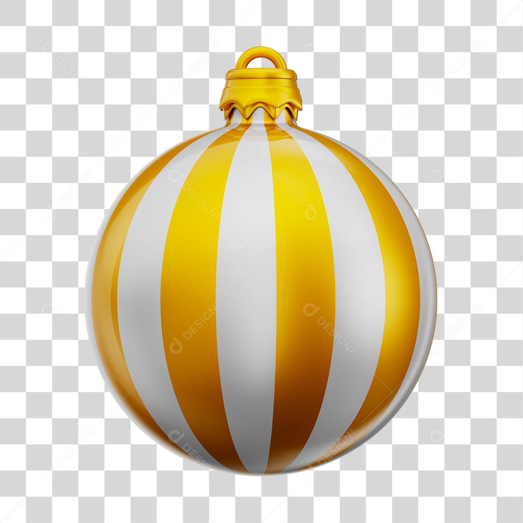 Bola de Natal Branca Com Listra Dourada Elemento 3D PNG