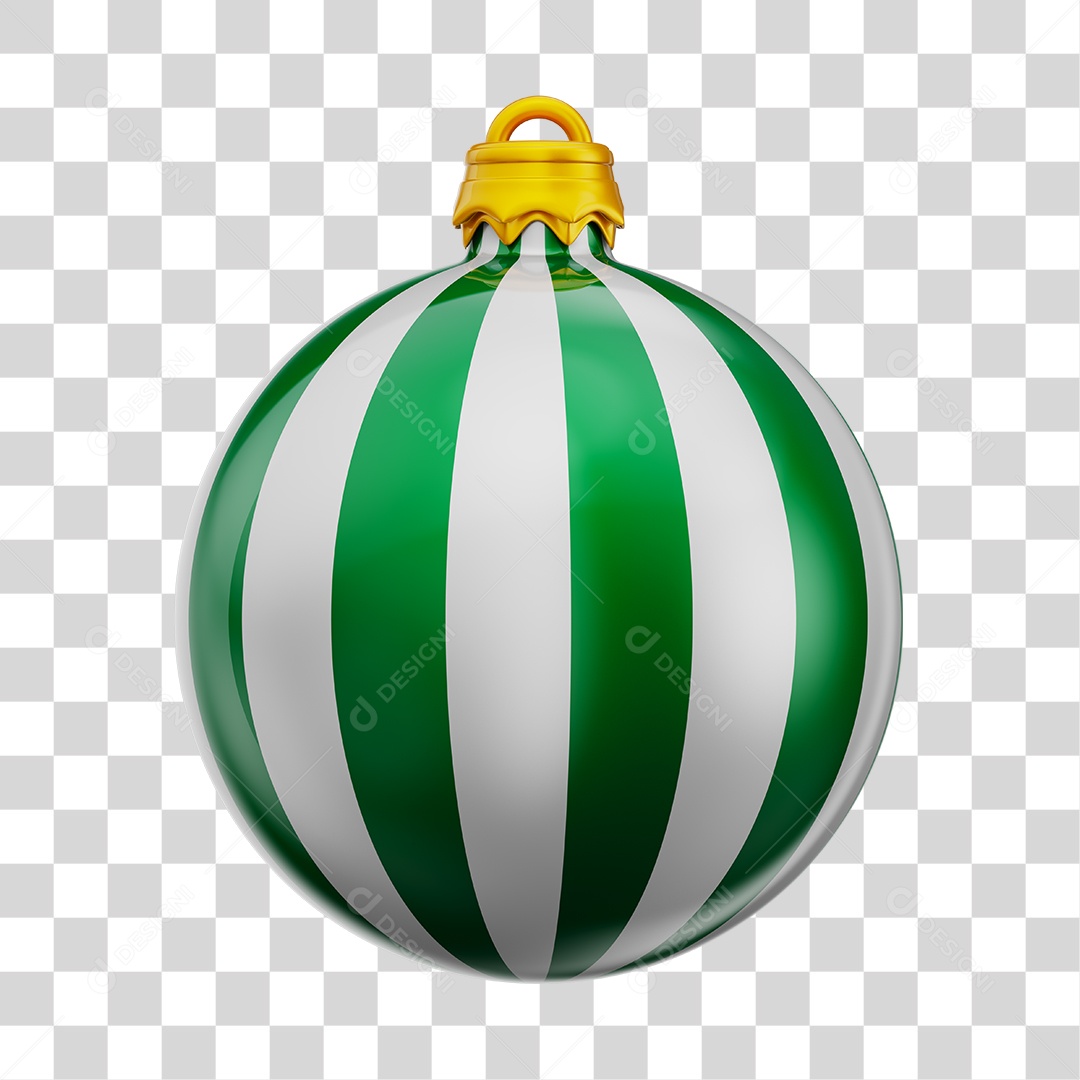 Bola de Natal Branca Com Listra Verde Elemento 3D PNG