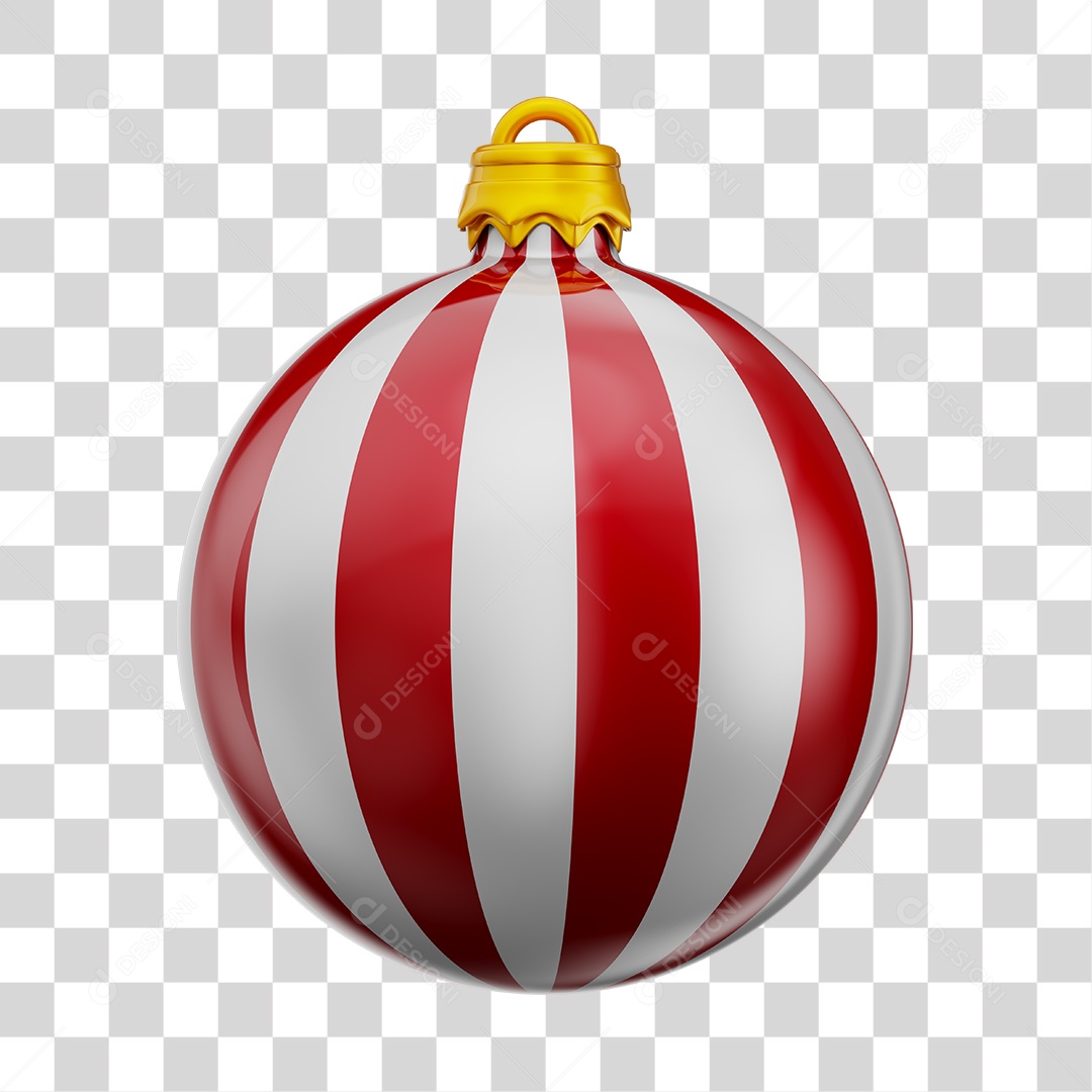 Bola de Natal Branca Com Listra Vermelhas Elemento 3D PNG