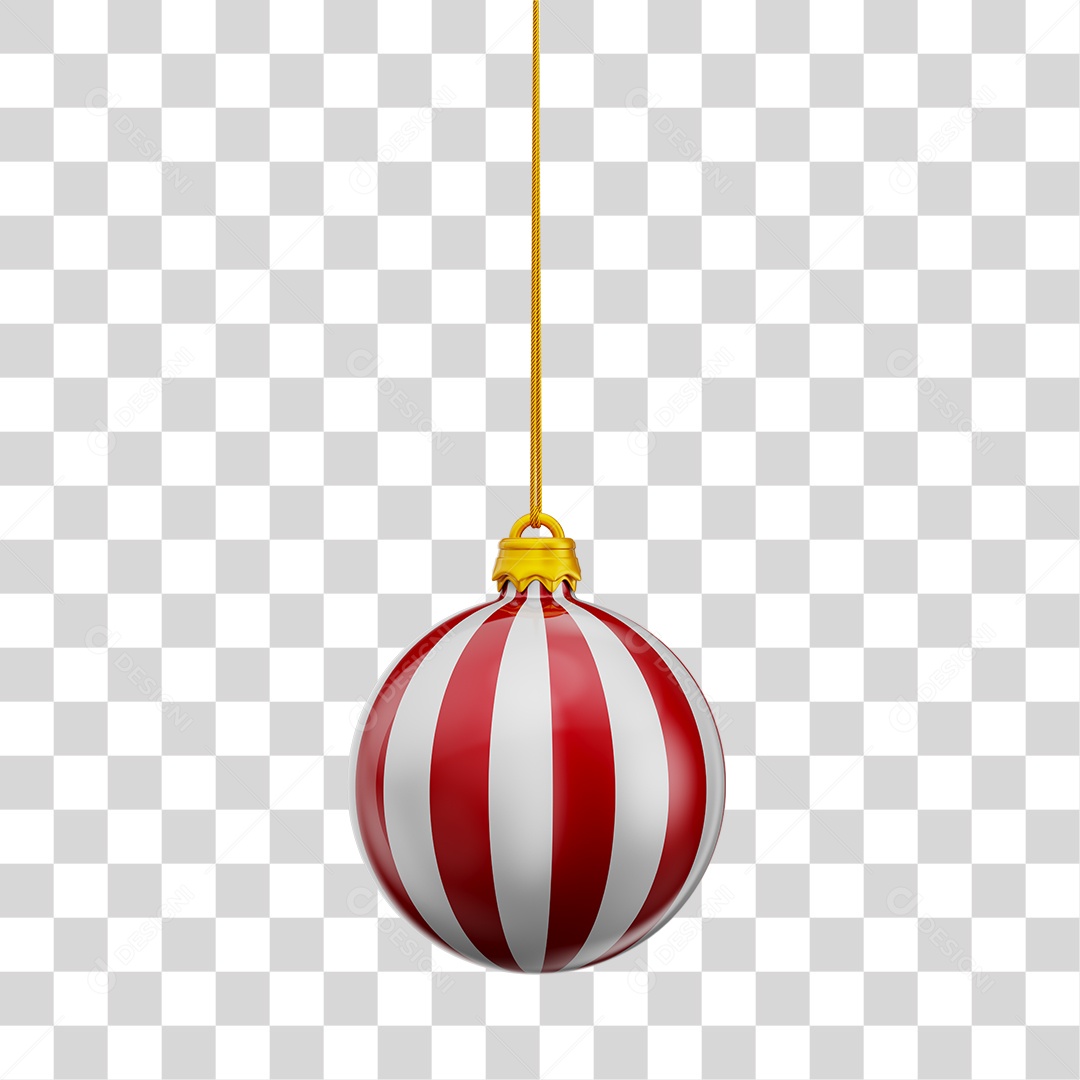 Bola de Natal Branca Com Listra Vermelhas Pendurada Por Cordão PNG