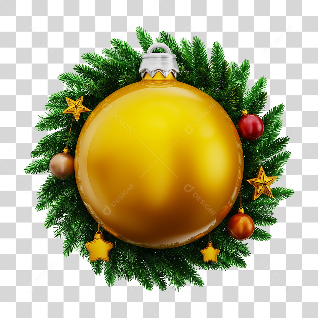 Bola de Natal Dourada e Guirlanda Natalina PNG
