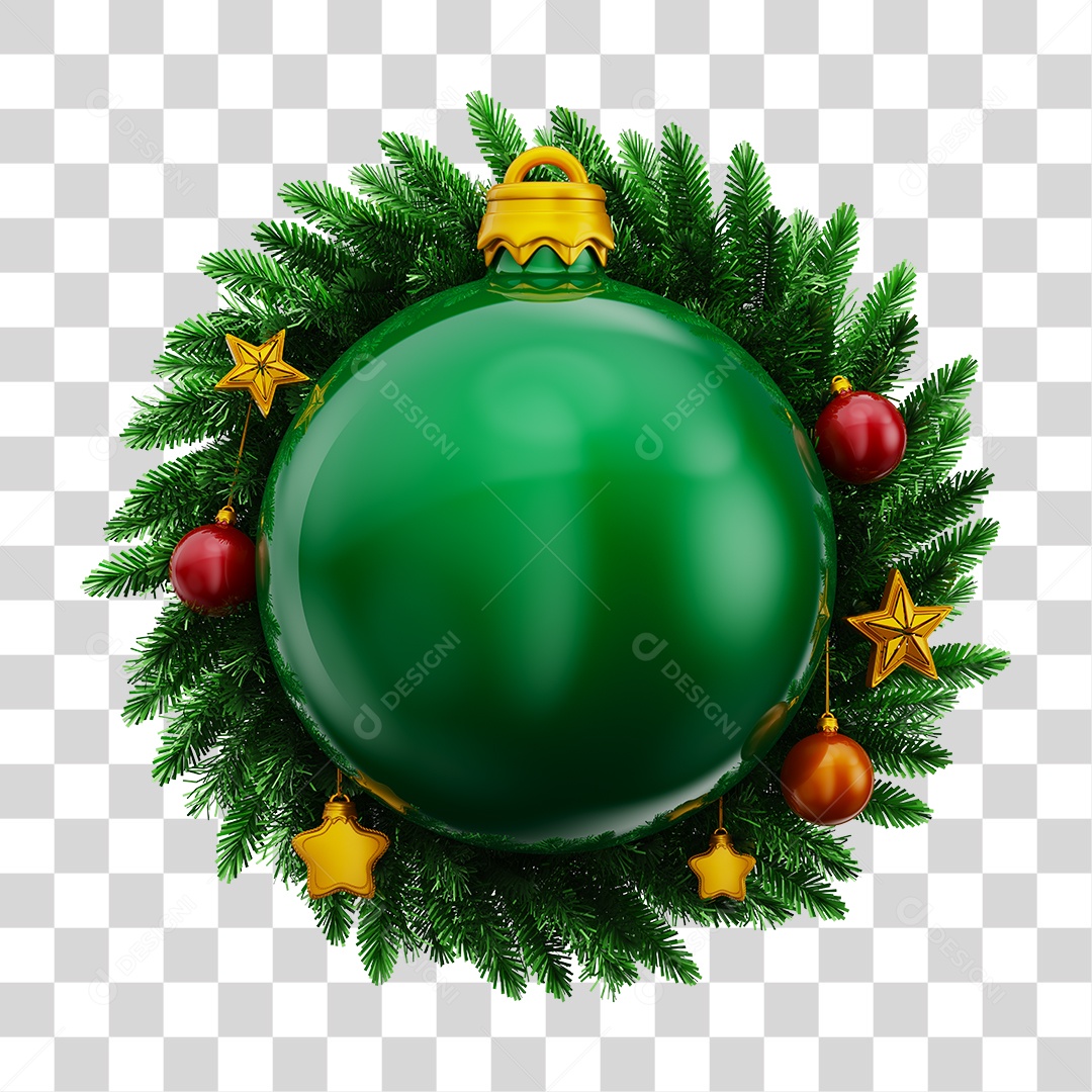 Bola de Natal Verde e Guirlanda Natalina PNG