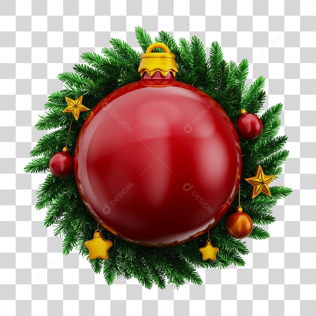 Bola de Natal Vermelha e Guirlanda Natalina PNG