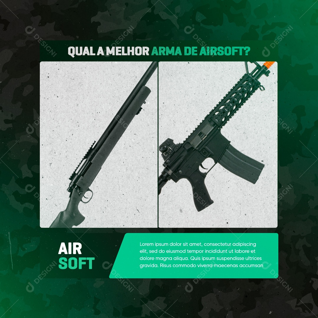 Qual a Melhor Arma de Airsoft Social Media PSD Editável