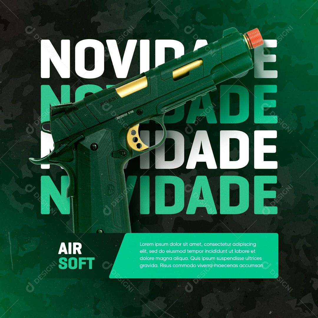 Loja de Airsoft Chegou Novidades Social Media PSD Editável