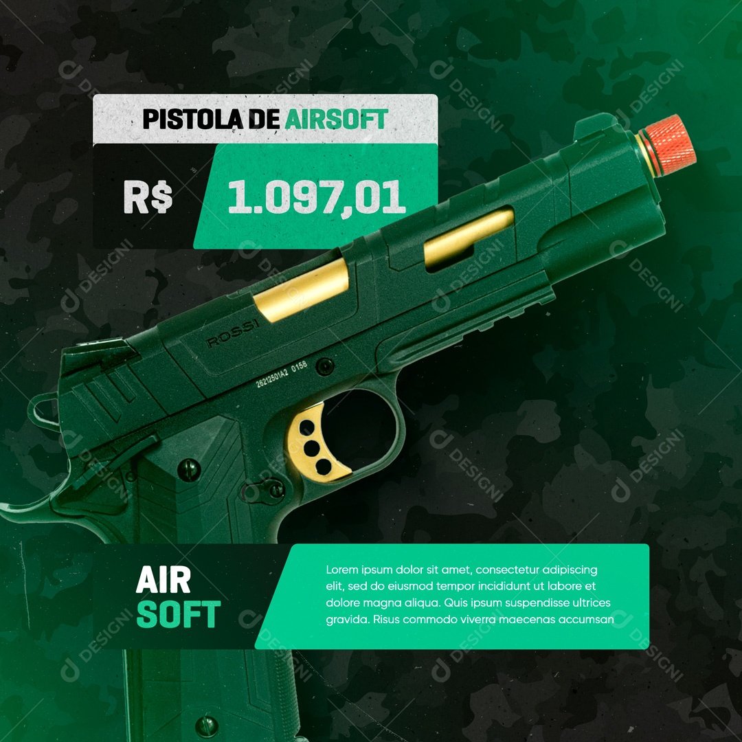 Pistola de Airsoft Social Media PSD Editável