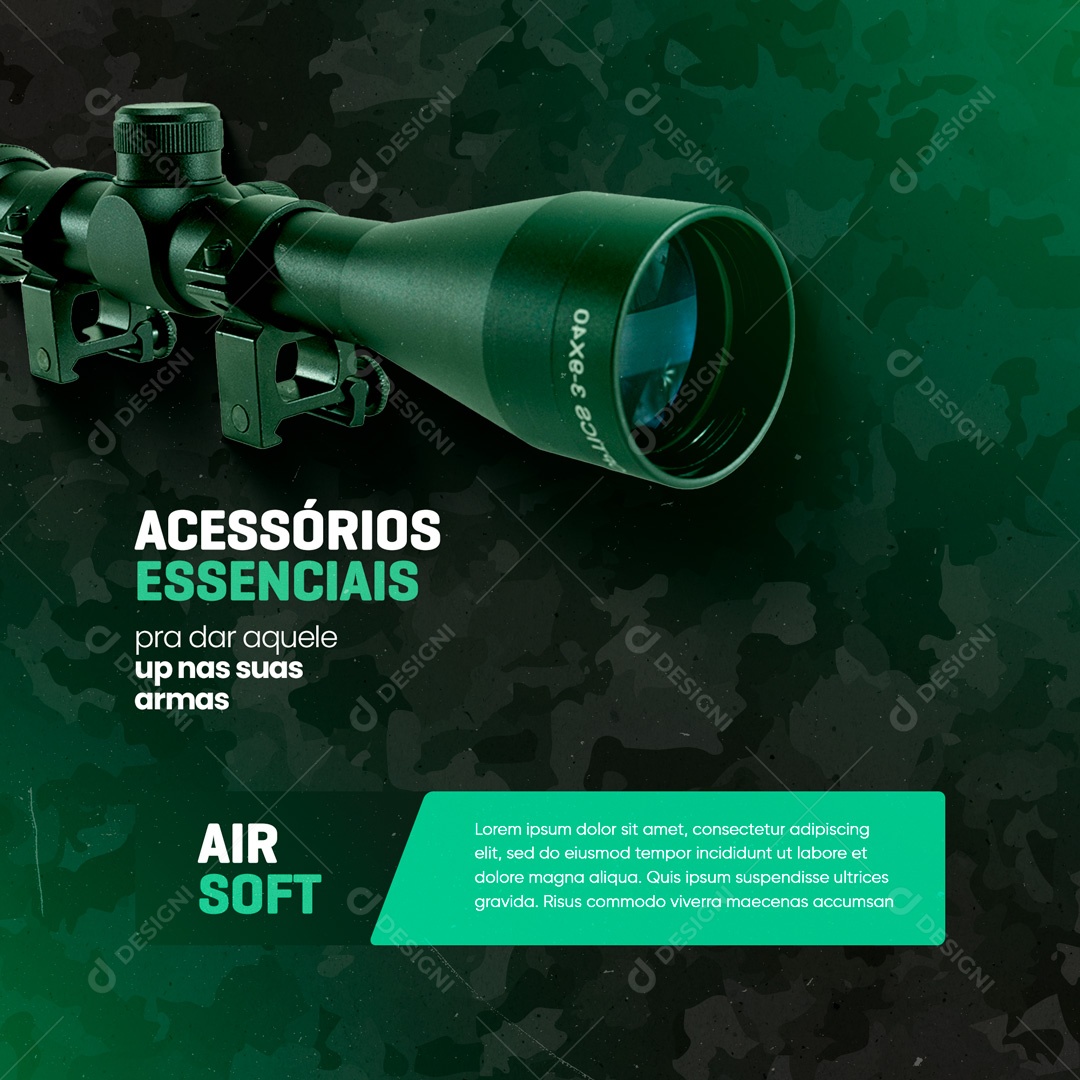 Loja de Airsoft Acessórios Essenciais Luneta Social Media PSD Editável