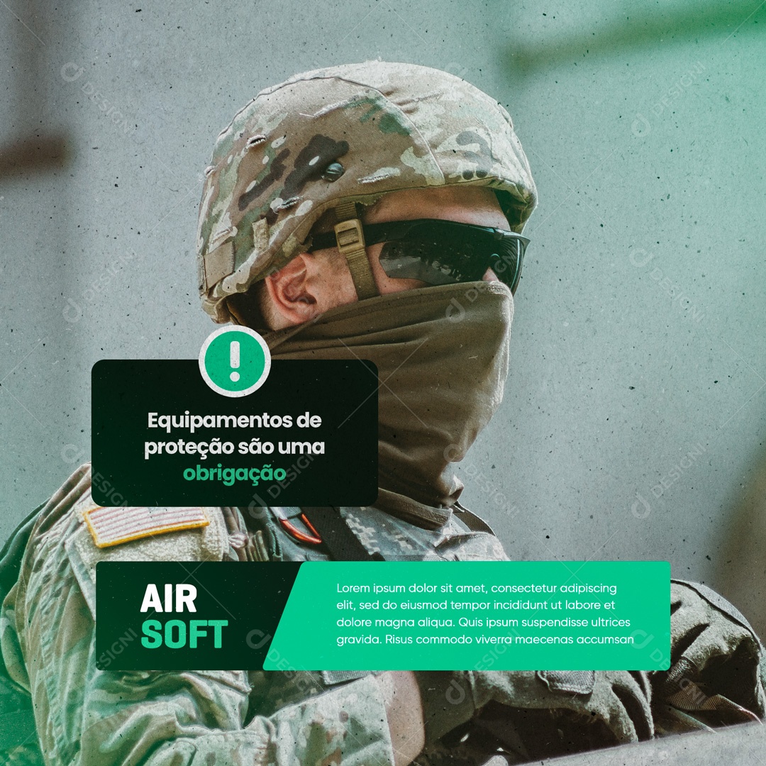 Loja de Airsoft Equipamentos de Proteção são uma Obrigação Social Media PSD Editável