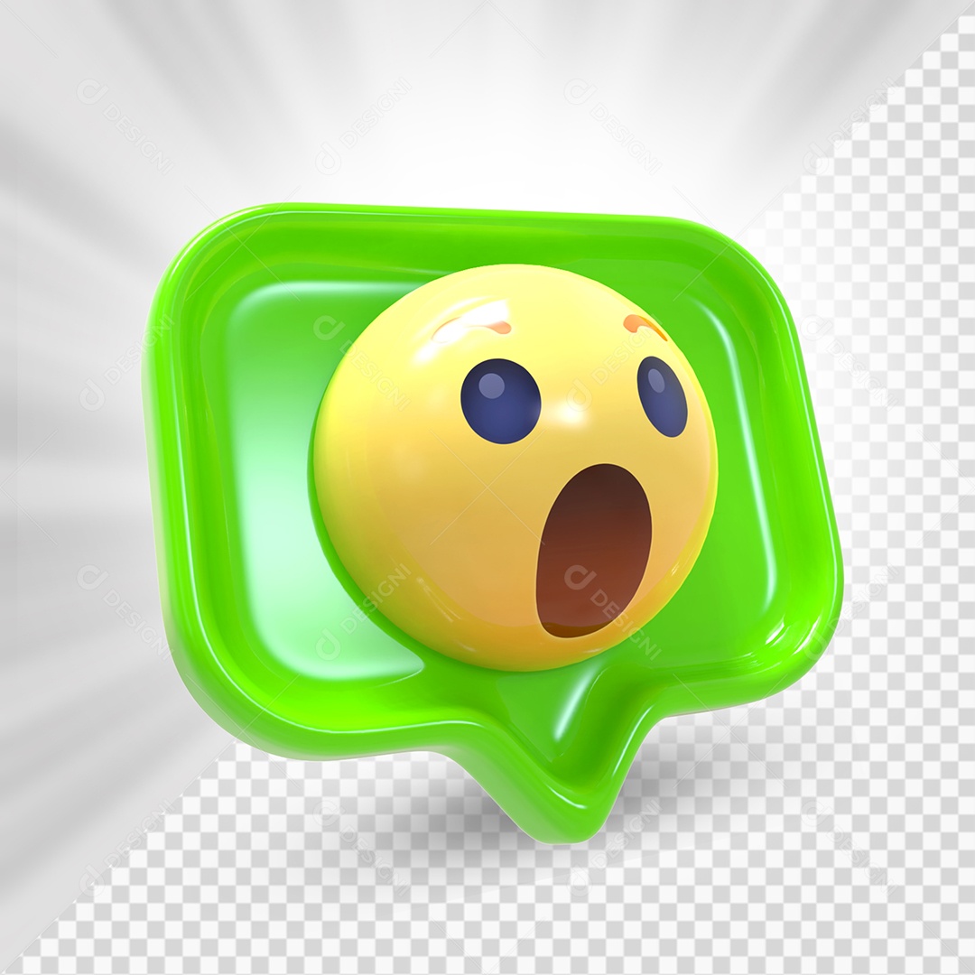 Emoji de Comentário Verde Surpreso Elemento 3D Para Composição PSD