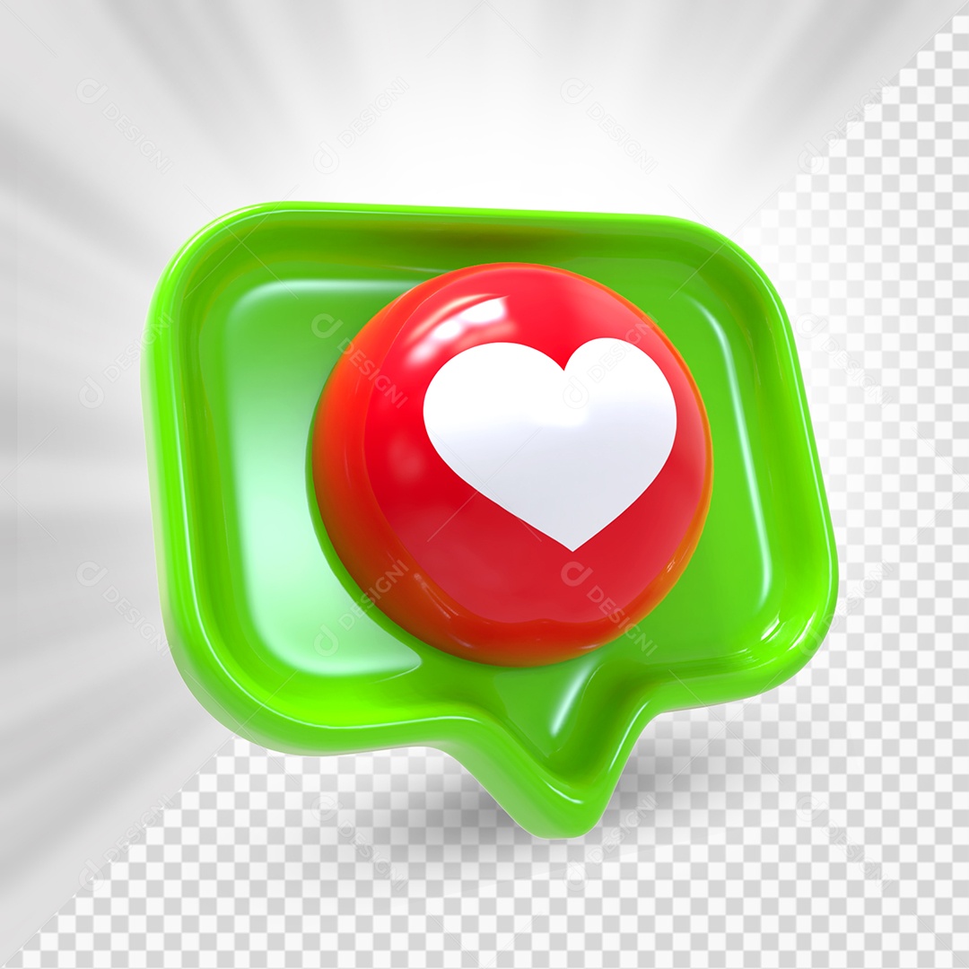 Emoji de Comentário Verde Like de Coração Elemento 3D Para Composição PSD