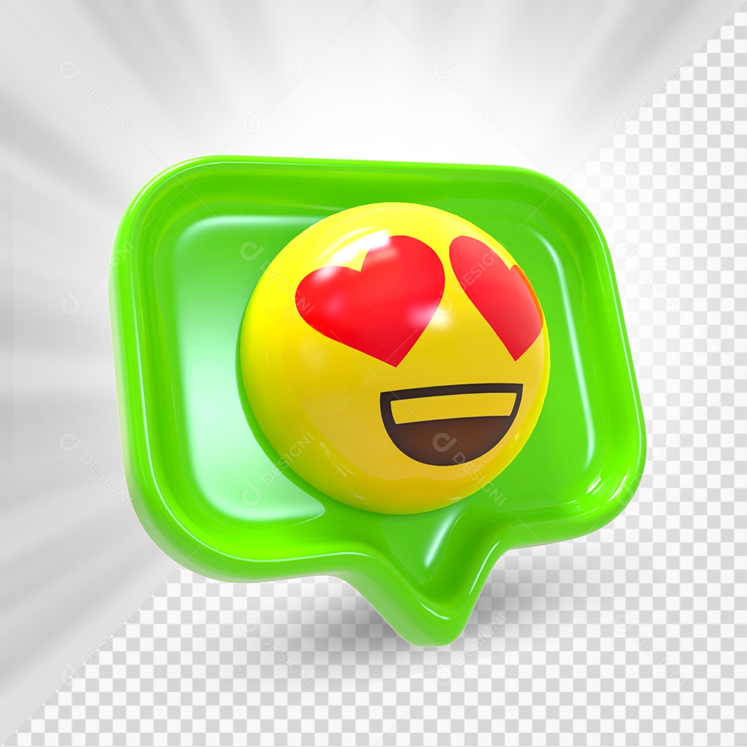 Emoji de Comentário Verde Olhos De Coração Elemento 3D Para Composição PSD
