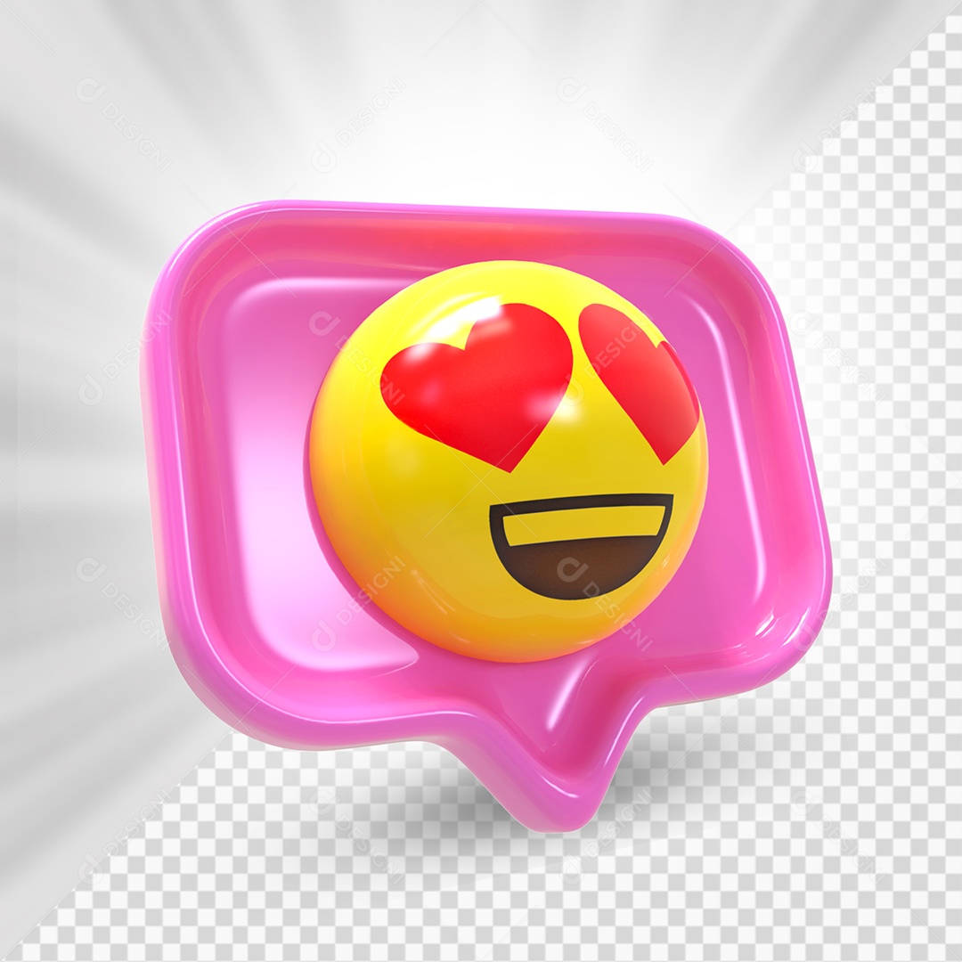 Emoji de Comentário Rosa Olhos De Coração Elemento 3D Para Composição PSD