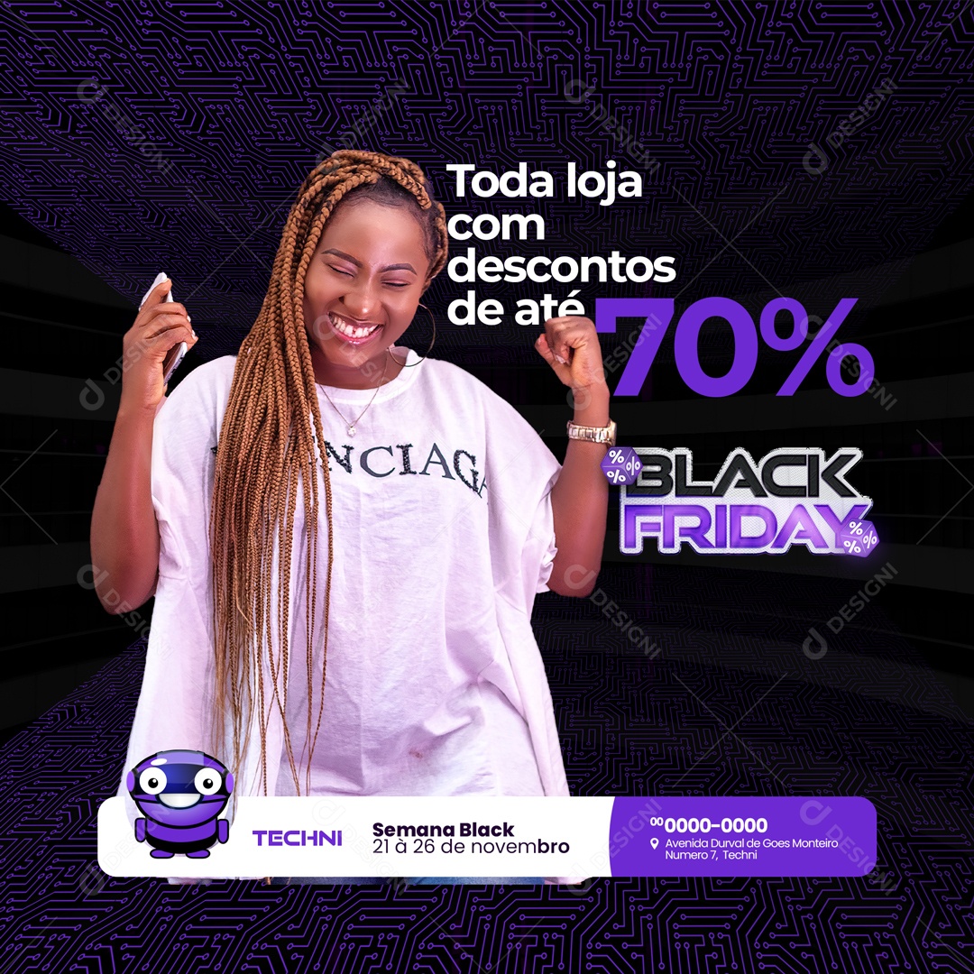 Toda Loja com Desconto de até 70% Black Friday Social Media PSD Editável