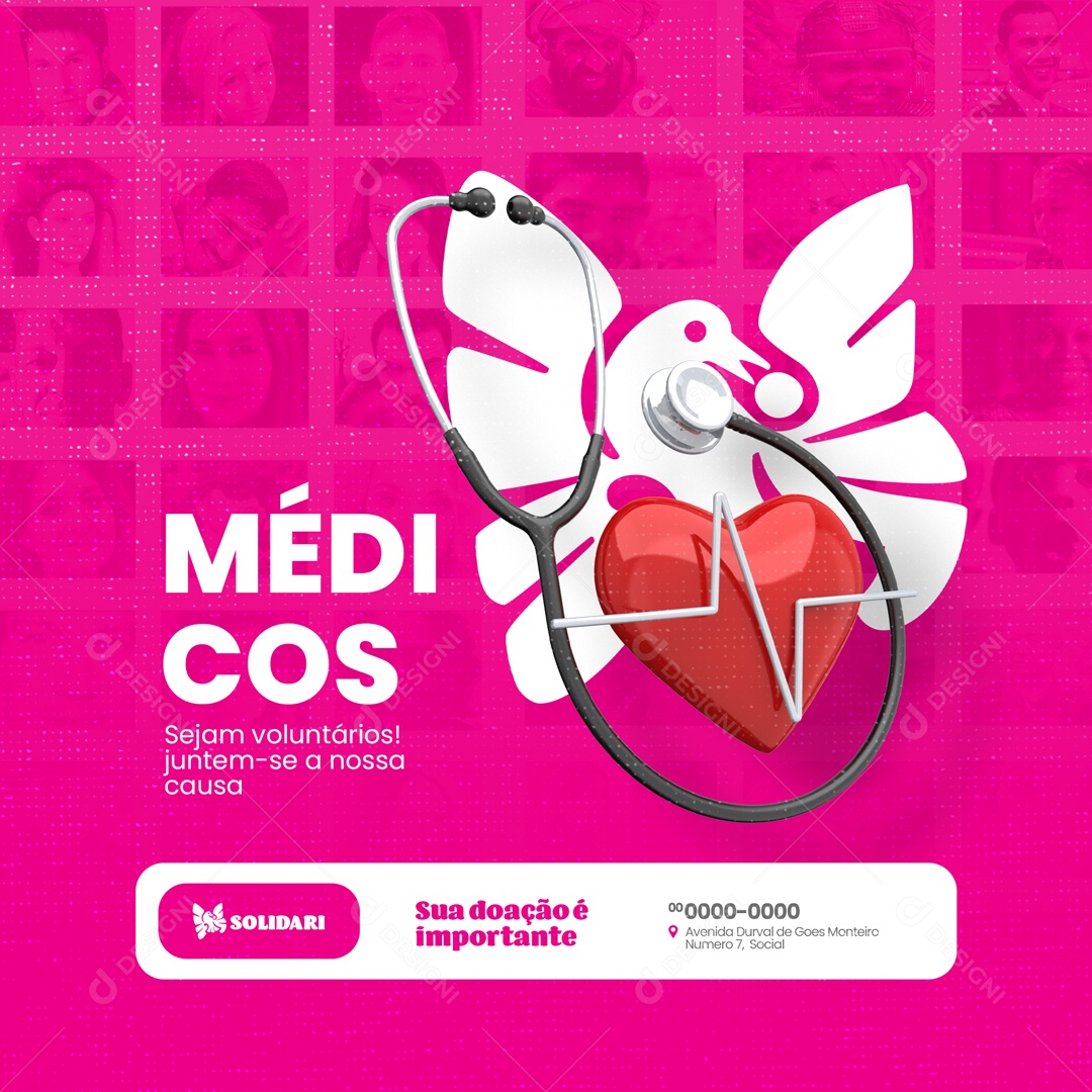Social Media Ação Social  Médicos Sejam Voluntários PSD Editável
