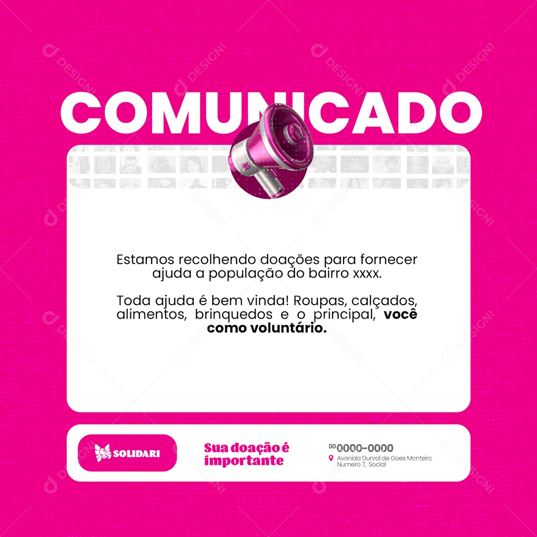Comunicado Ação Social Doações Social Media PSD Editável