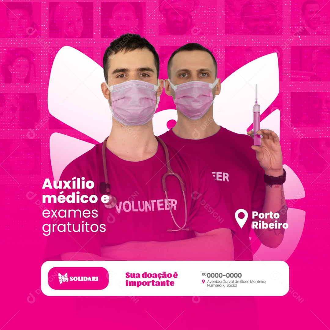 Social Media Ação Social Auxílio Médico e Exames Gratuitos PSD Editável