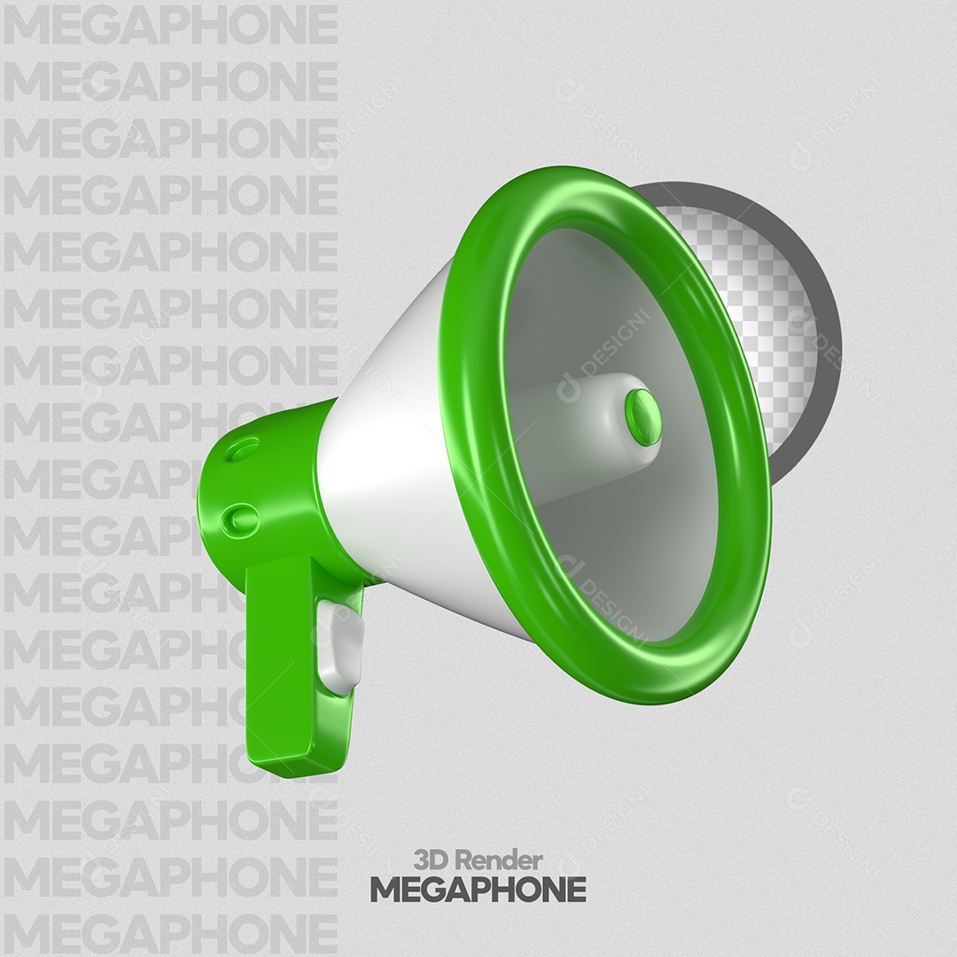 Megafone Branco e Verde Elemento 3D para Composição PSD