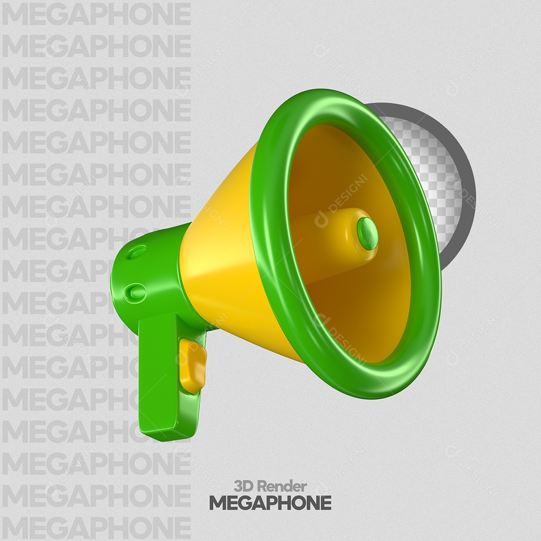 Megafone Verde e Amarelo Elemento 3D para Composição PSD