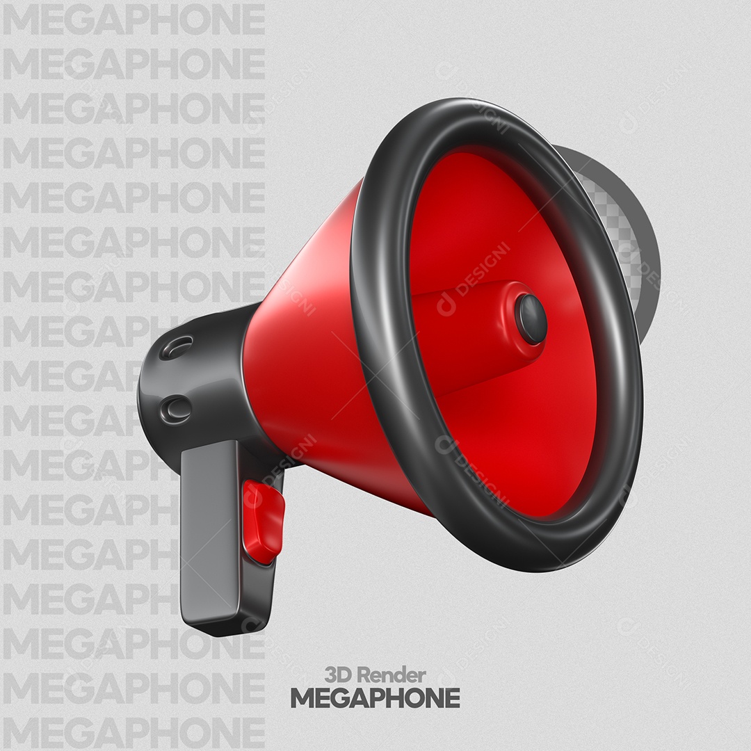 Megafone Preto e Vermelho Elemento 3D para Composição PSD