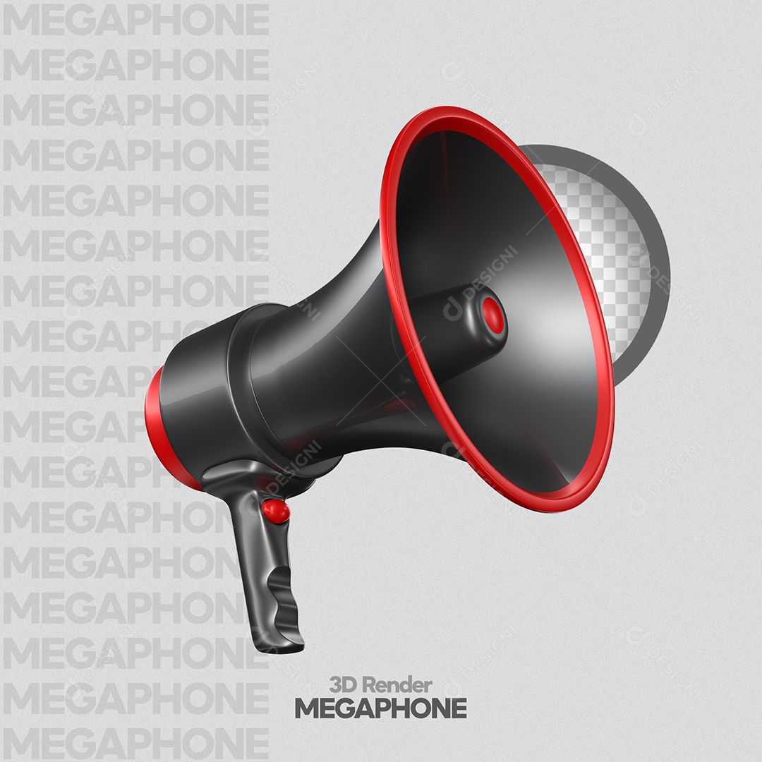 Megafone Preto e Vermelho Elemento 3D para Composição PSD