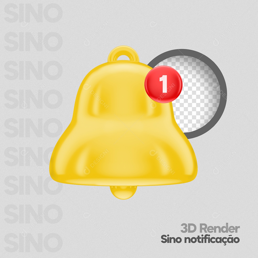 Sino de Notificação Dourado Elemento 3D para Composição PSD