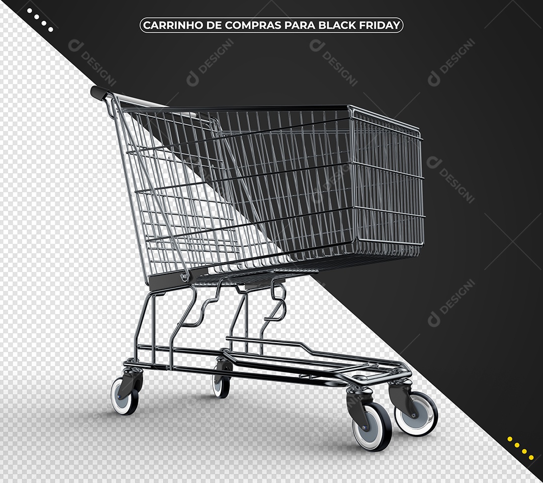 Carrinho de Compras Preto Ilustração 3D para Composição PSD