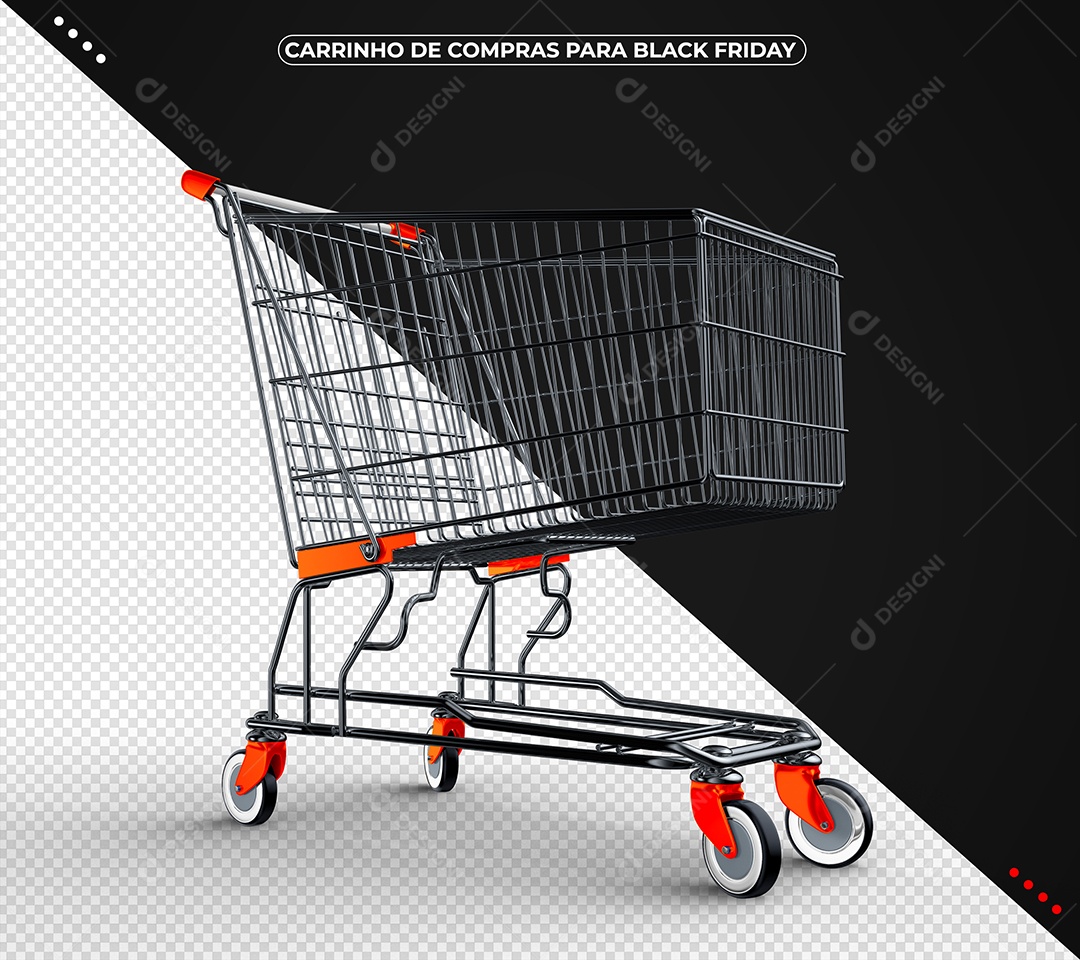 Carrinho de Compras Vermelho Ilustração 3D para Composição PSD