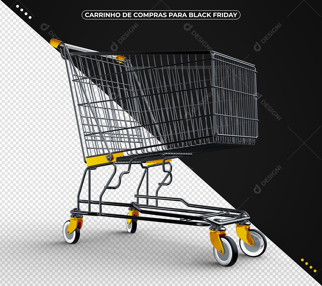 Carrinho de Compras Amarelo Ilustração 3D para Composição PSD