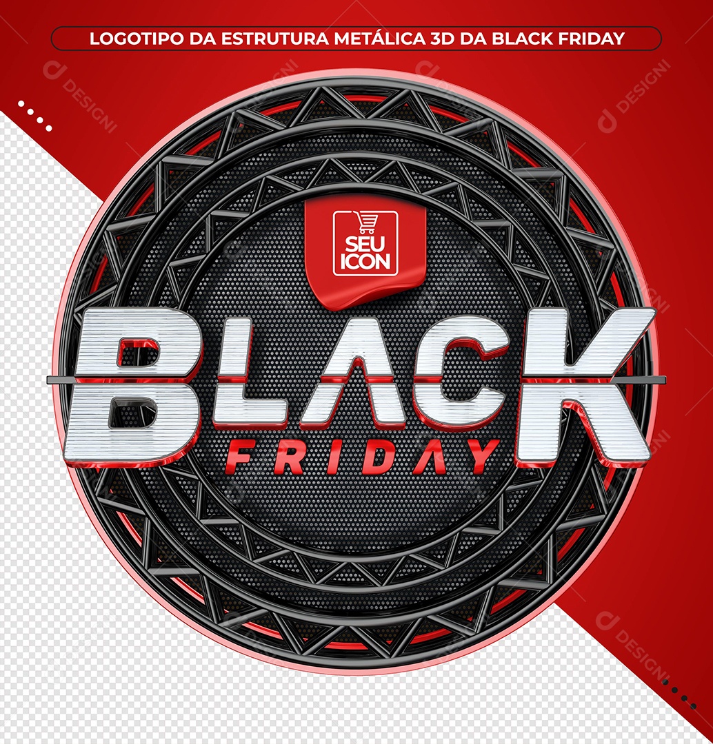 Black Friday Selo 3D Branco e Vermelho para Composição PSD