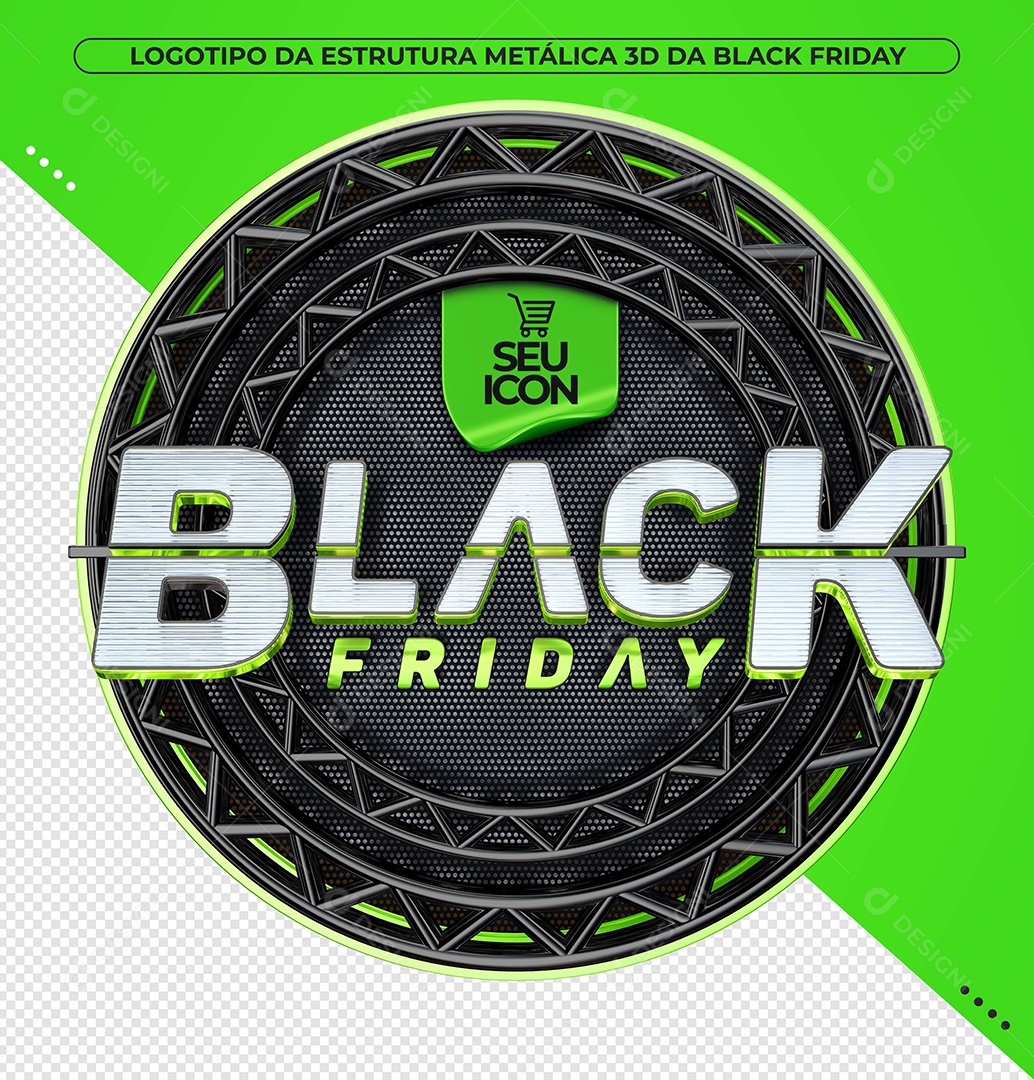 Black Friday Selo 3D Branco e Verde para Composição PSD