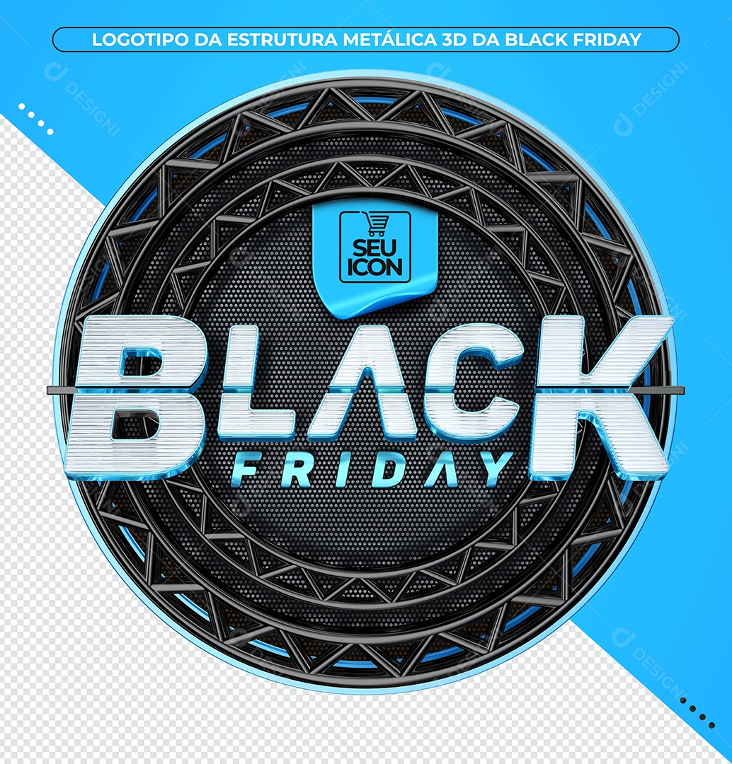 Black Friday Selo 3D Branco e Azul para Composição PSD