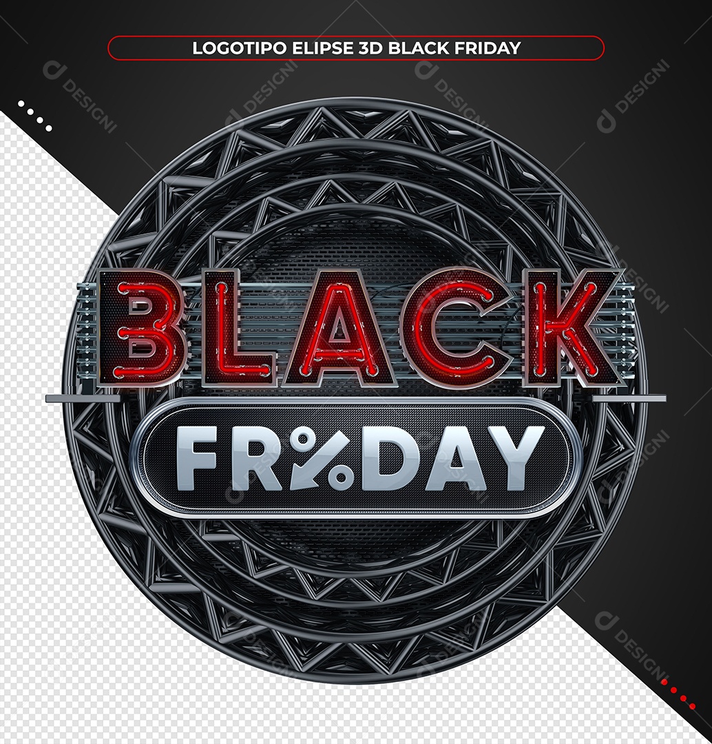 Black Friday 3D Red Stamp with Neon Light for Compositing PSD