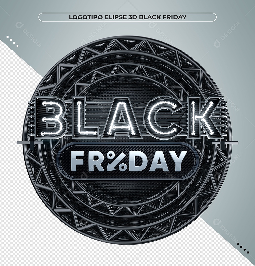 Black Friday Selo 3D Branco com Luz Neon para Composição PSD