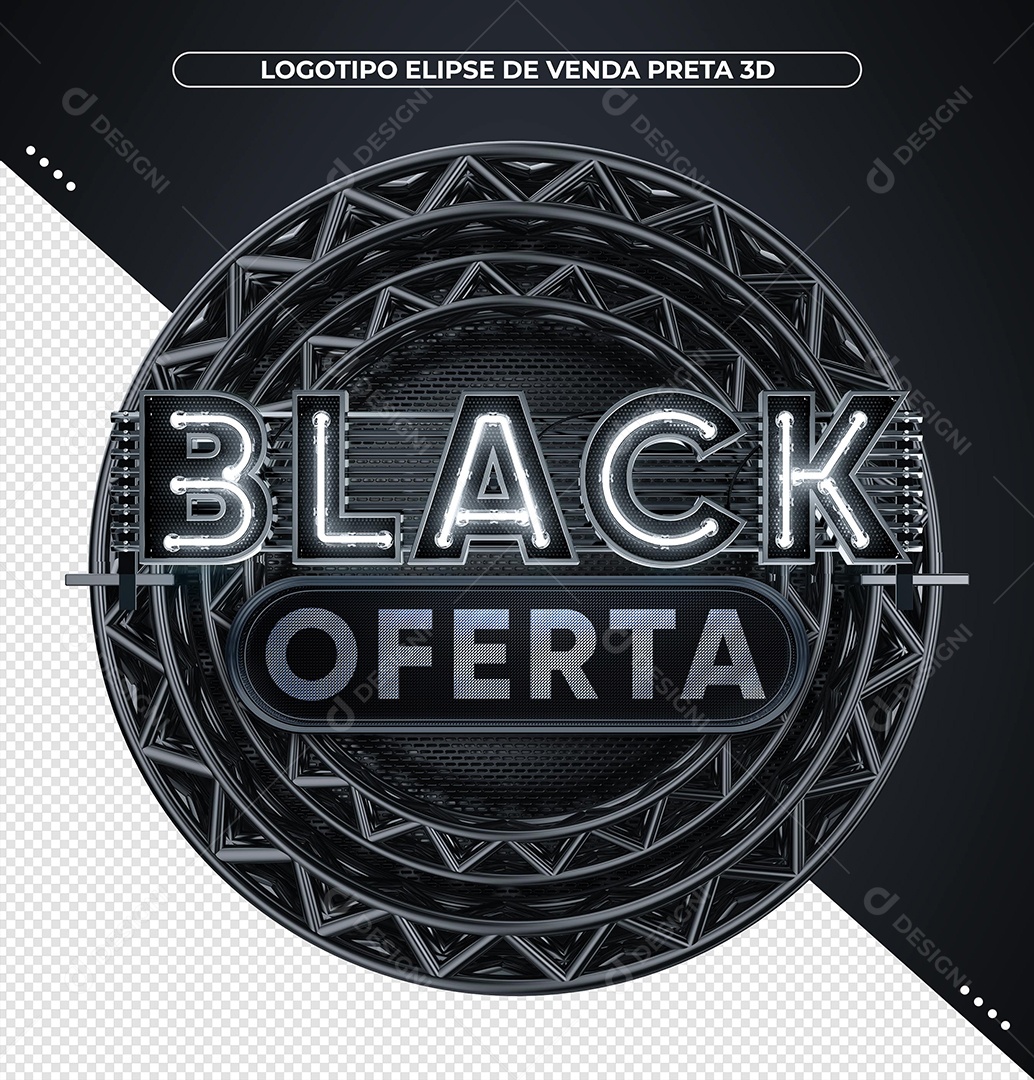 Black Oferta Selo 3D Branco com Luz Neon Branca para Composição PSD