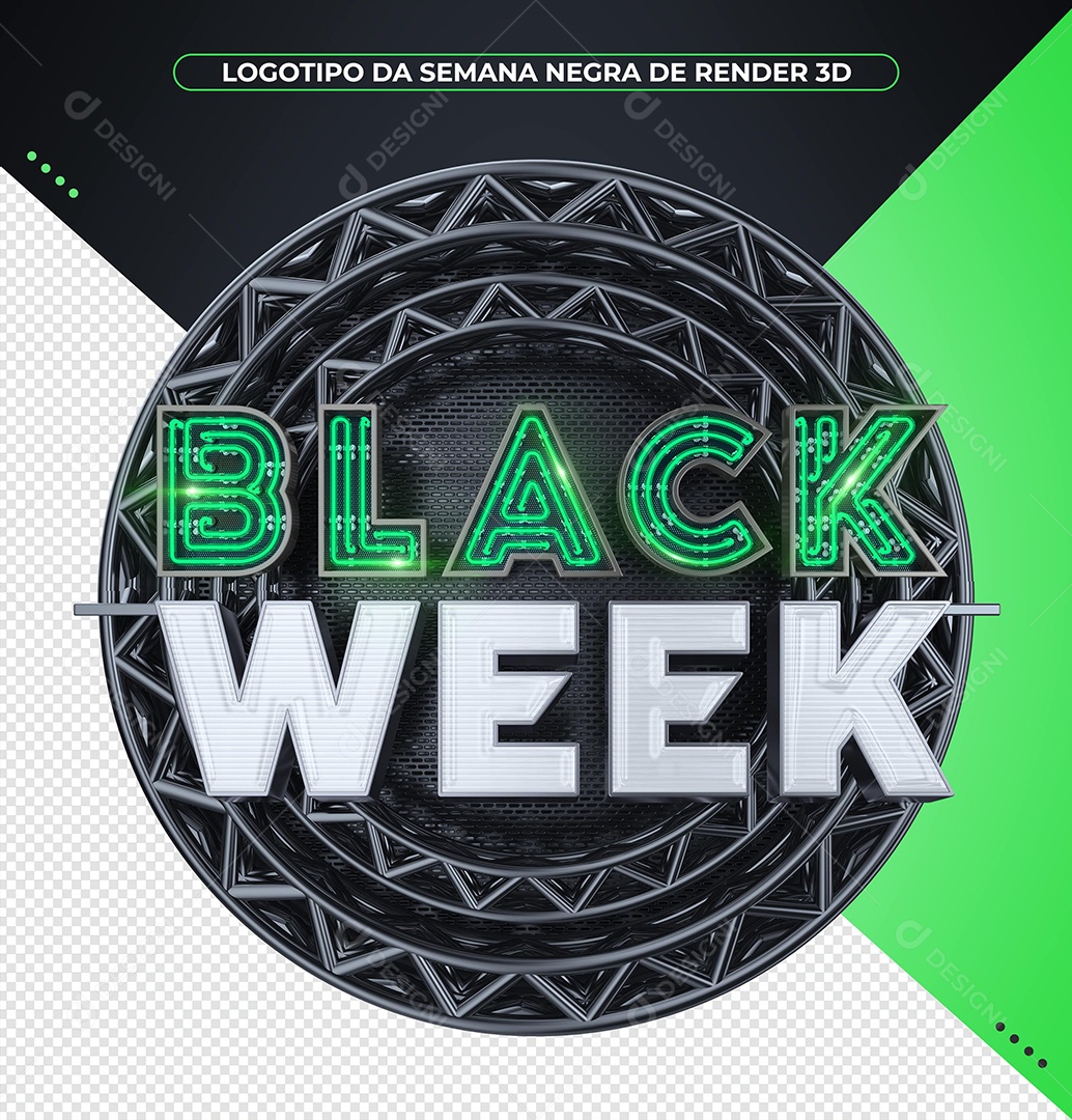 Black Week Selo 3D Branco com Luz Neon Verde para Composição PSD