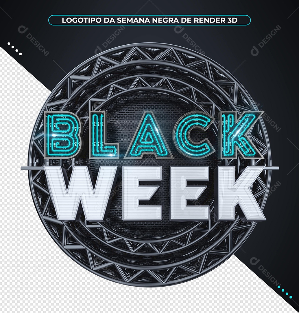 Black Week Selo 3D Branco com Luz Neon Azul para Composição PSD