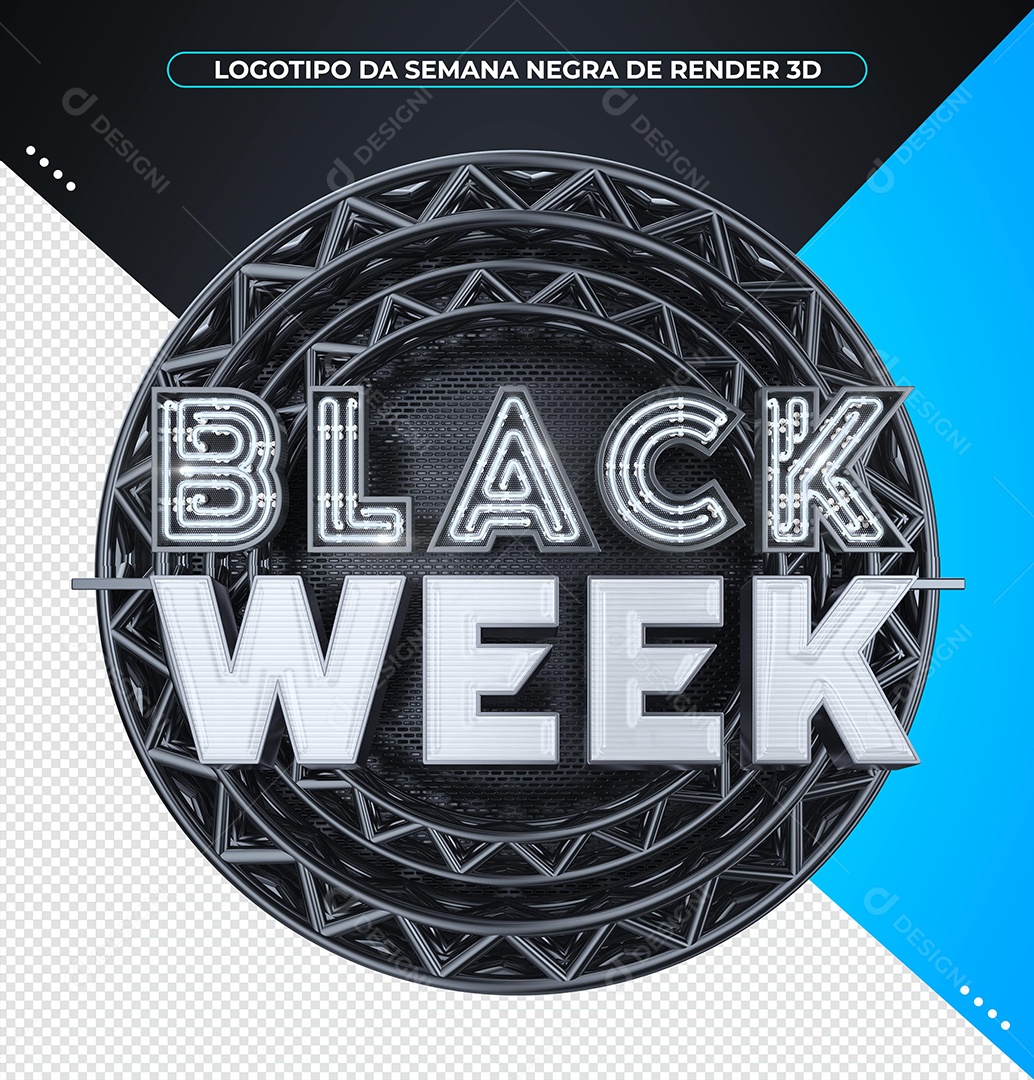 Black Week Selo 3D Branco com Luz Neon para Composição PSD