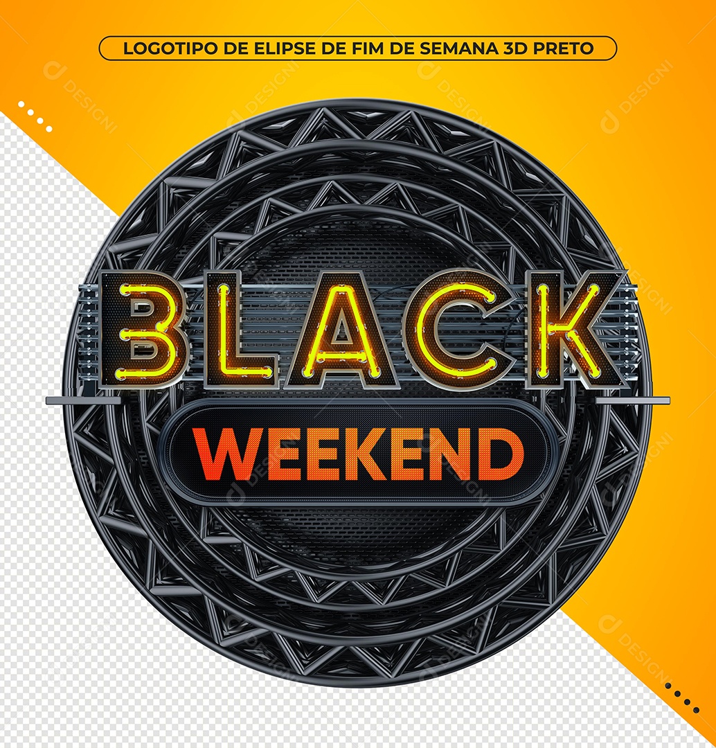 Black Week Selo 3D Amarelo com Luz Neon para Composição PSD