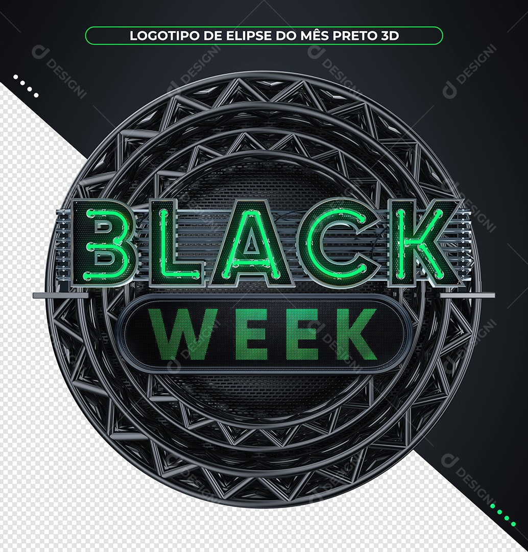 Black Week Selo 3D Verde para Composição PSD