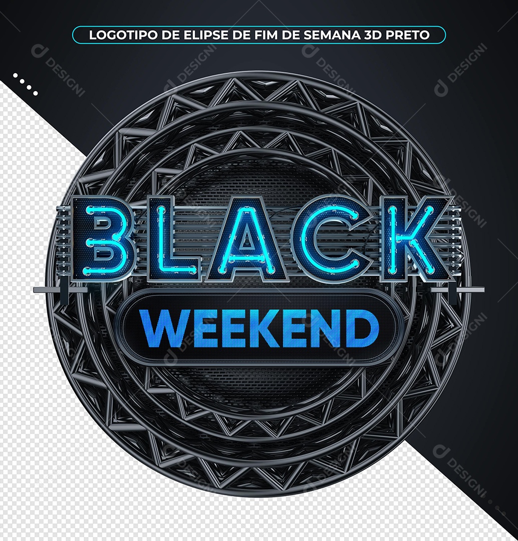 Black Weekend Selo 3D Azul para Composição PSD
