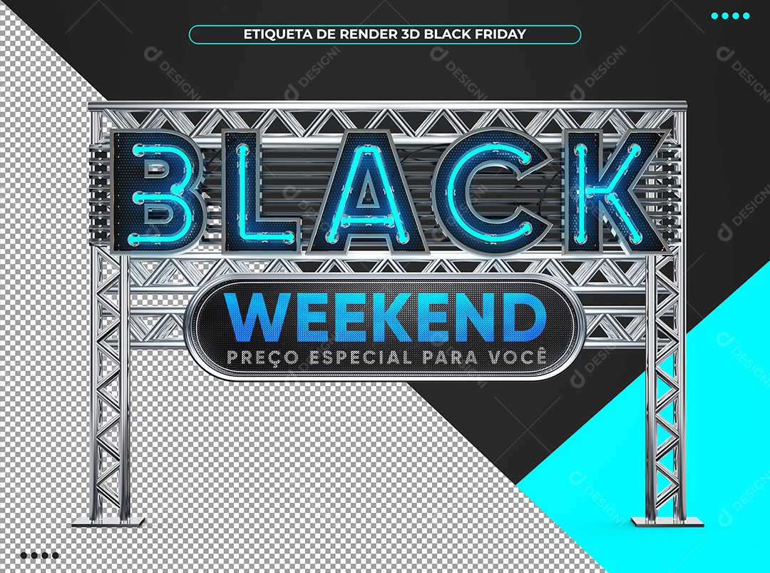Black Weekend 3D Azul Com Luz Neon para Composição PSD