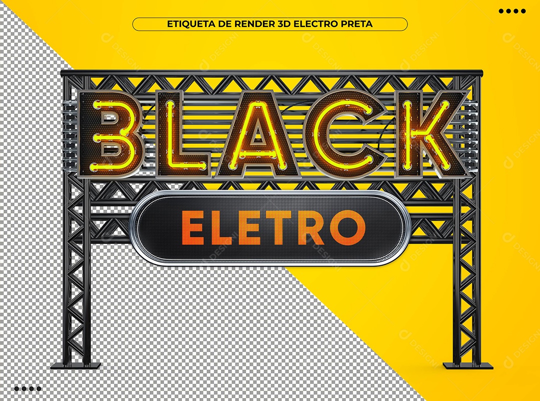 Black Eletro 3D Amarelo Com Luz Neon para Composição PSD