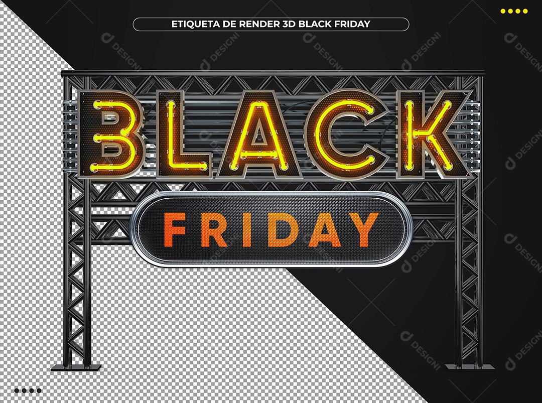 Black Friday 3D Amarelo Com Luz Neon para Composição PSD